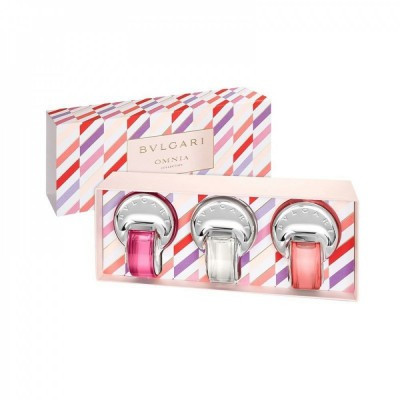 طقم هدايا من 3 قطع اومنيا من بولغاري للنساء ( او دي تواليت 5 مل+ ياقوت وردي+ كريستالين + اميثستي 5 مل)