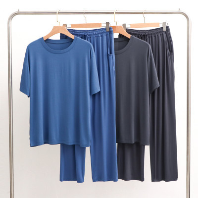 بيجامة مشروط لملابس المنزل سراويل طويلة بأكمام قصيرة مع جيب عميق ثنى سراويل طويلة بيجامات غير رسمية طقم ملابس نوم للرجال