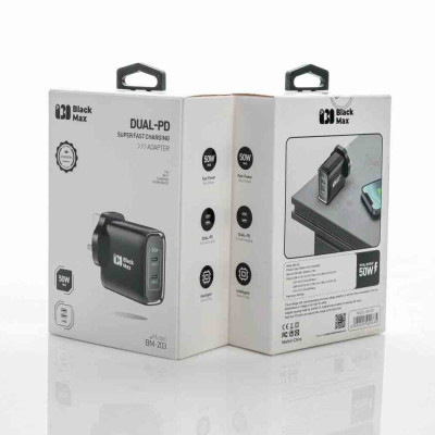 رأس شاحن جداري بمنفذي PD بقوة 50 واط - شحن سريع وآمن للأجهزة - شواحن سلكية