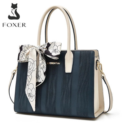 FOXER-Chic المرأة الحرير وشاح حقيبة يد ، انقسام الجلود Crossbody حقيبة الكتف ، سعة كبيرة ، حقيبة مقبض علوي ، متوسطة حمل ، سيدة ، مكتب - الشنط النسائية
