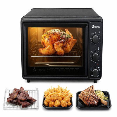 فرن كهربائي سراي سعة 36 لتر 1300 واط مع ترموستات قابل للتعديل 50–300 درجة، مؤقت 90 دقيقة، 3 وظائف تسخين علوي وسفلي، فرن منزلي للخبز والشوي والتحميص – موديل MNO 103 - الاواني